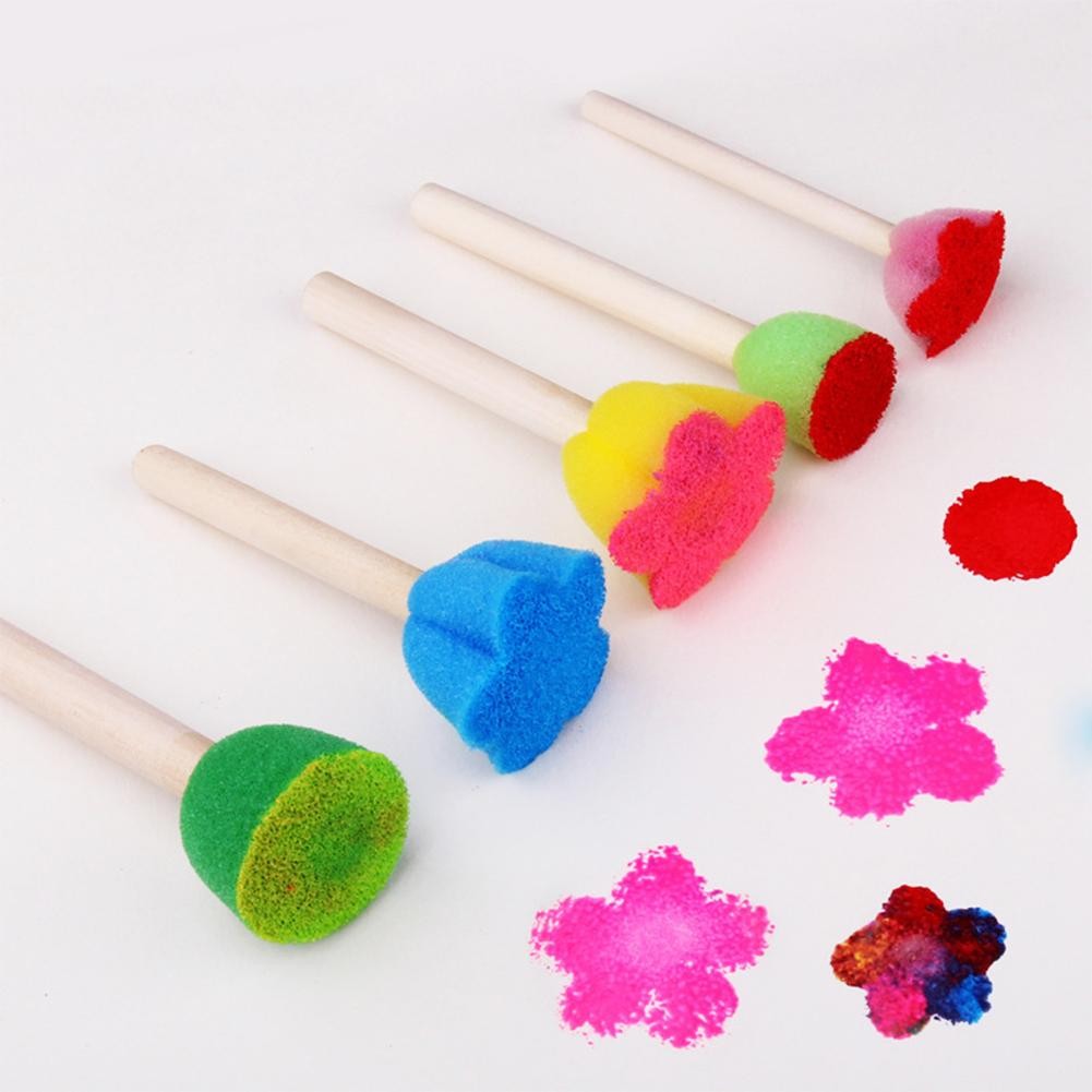 

4PCS/5PCS/6PCS DIY Wooden/Plastic Sponge Graffiti Painting Brushes for Kids Drawing Toys Kindergarten Early Educational Toy Gift