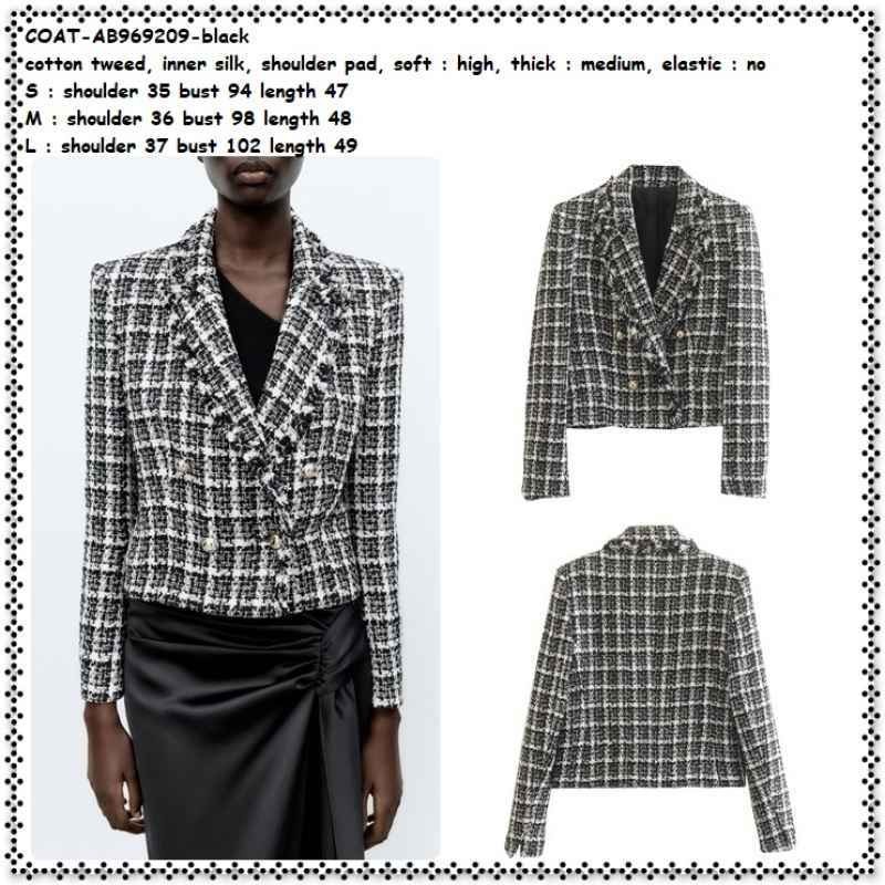 AB969209 Cardigan Blazer Jas Kerja Formal Kotak Wanita Korea Import Black Hitam