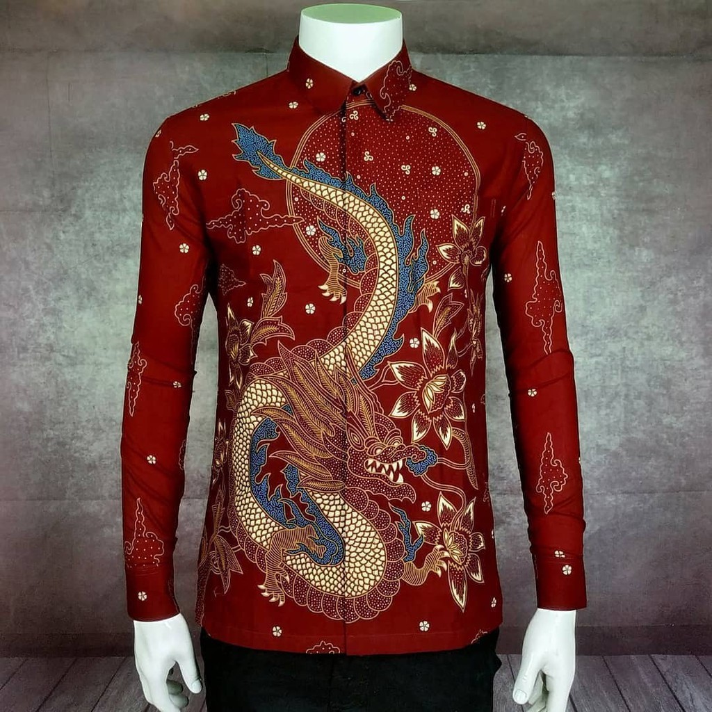 Kemeja Batik SOLO Slimfit (PO) motif naga warna maroon