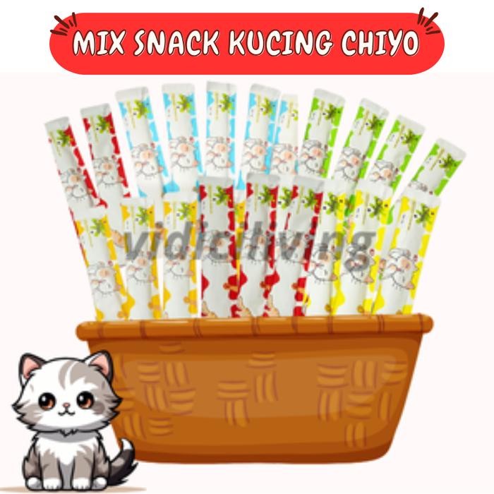 

MIX CHIYO snack kucing isi 30,50,60pcs/Strip Kucing Kecil / Cemilan Kucing/ Snak Penggemukan Makanan - 30 PCS