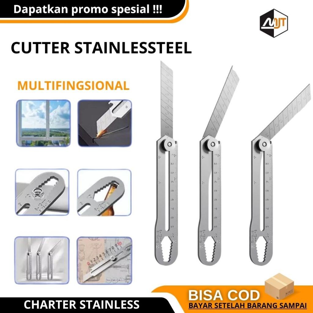 

Pisau Cutter Stainless Besi 9in1 Cutter Stainless Pemotong Kertas Tajam Anti Karat | T4