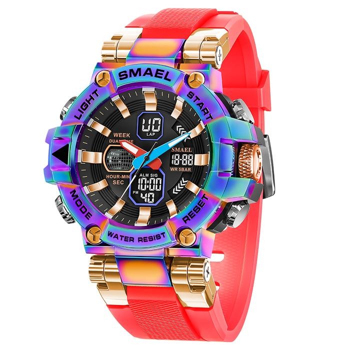 Jam Tangan Sport Analog Digital Pria Wanita Merk SMAEL 8027 - MERAH COLORFUL