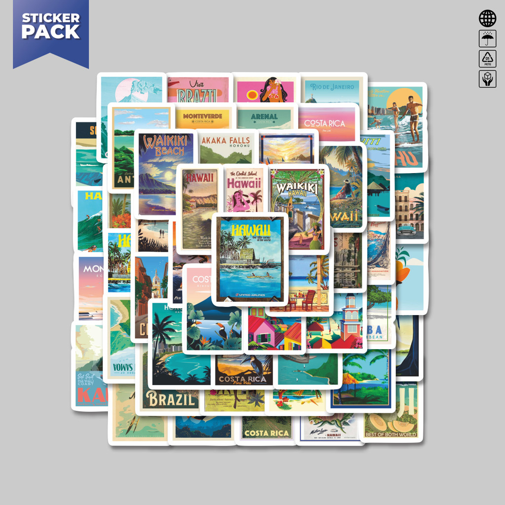 

[100PCS]Stiker Pack Stiker Poster HAWAII ARUBA BROOKLYN SAN FRANCISCO Aesthetic Vinyl Anti Air Dekorasi Sticker Laptop Buku Journal Koper Helm Casing HP Gitar Helm Skateboard