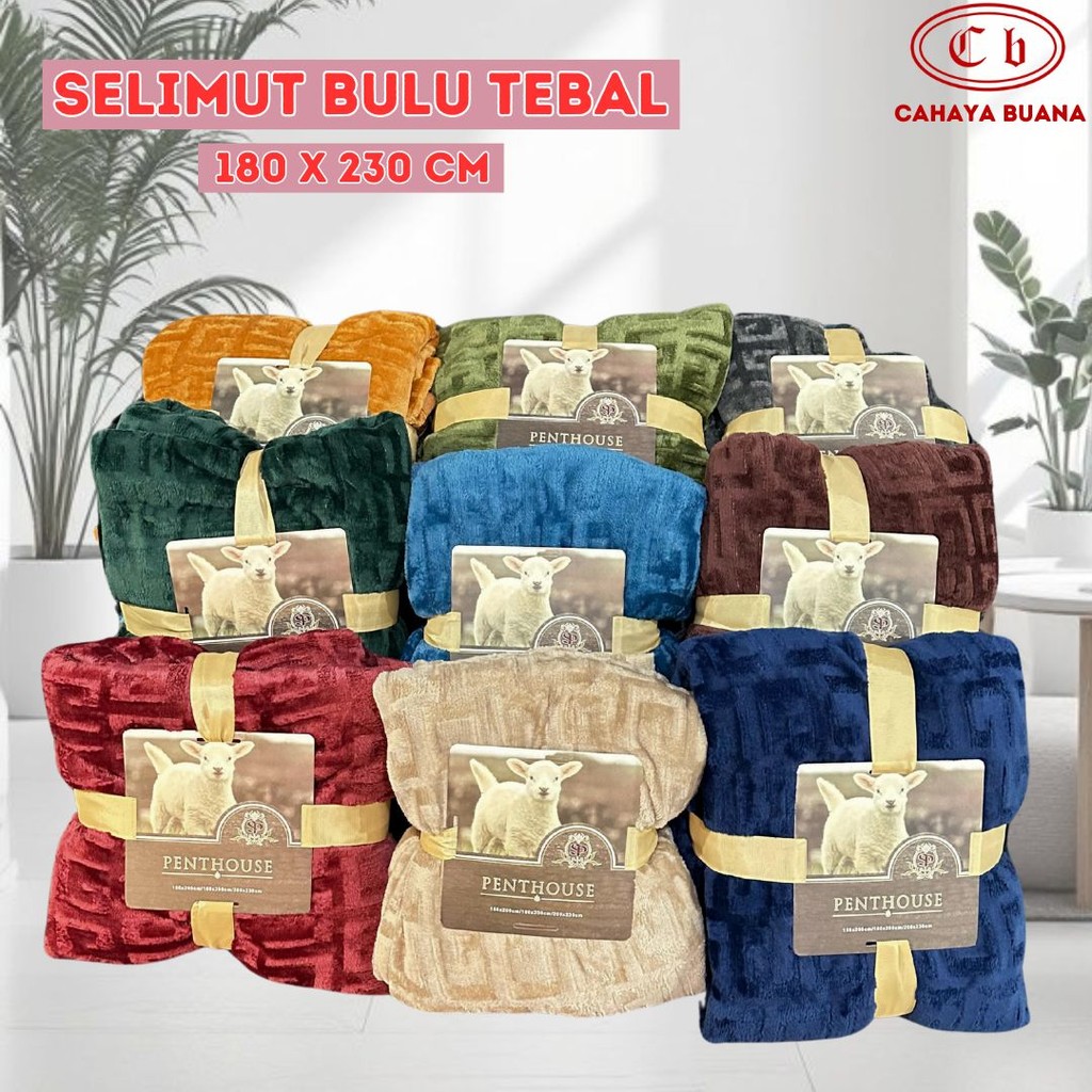 Selimut Penthouse Bulu Embos Polos Tebal 180 x 230 cm King Merk Penthouse Motif Dewasa Lembut Bagus