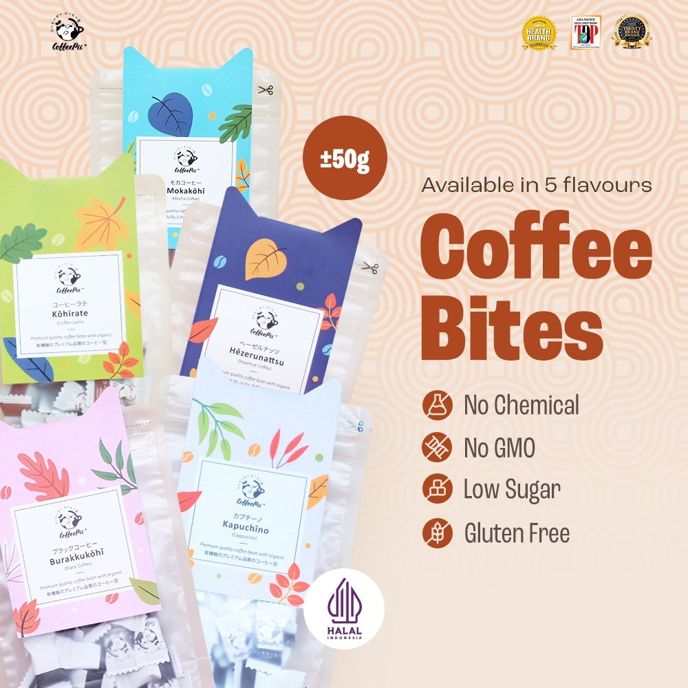 

CoffeePii Indonesia - Premium Snack Import - Coffee Bites | Coffee Treats | Snack Sehat Low Sugar | Snack Import Jepang - Compact Size (±50 pcs)