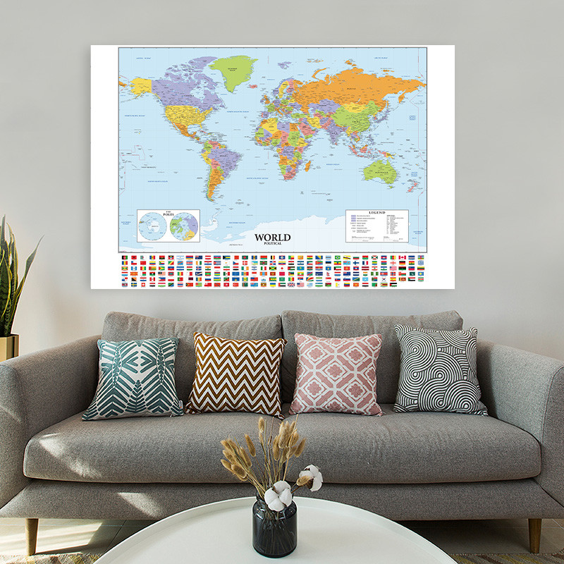 

Map of The World 120*80cm In English Detailed Wall Poster Clear Printed Canvas Paintings Classroom Home Decor School Supplies