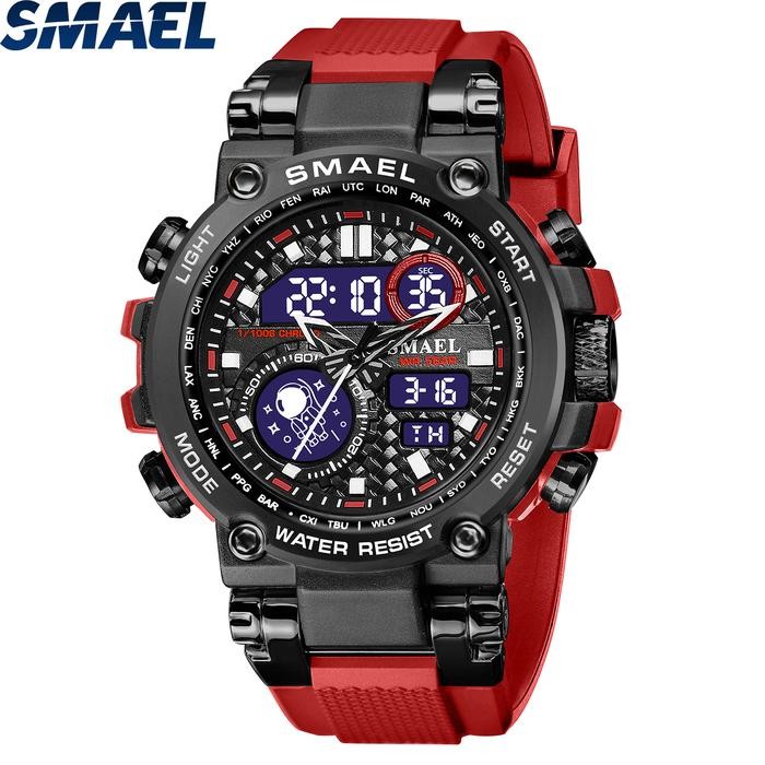 Jam Tangan Analog Digital Pria Wanita SPORT Merk SMAEL 8093 - Merah