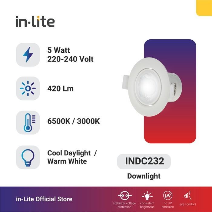 INLITE Lampu Led Downlight INDC232 - Warm White, 8 Watt