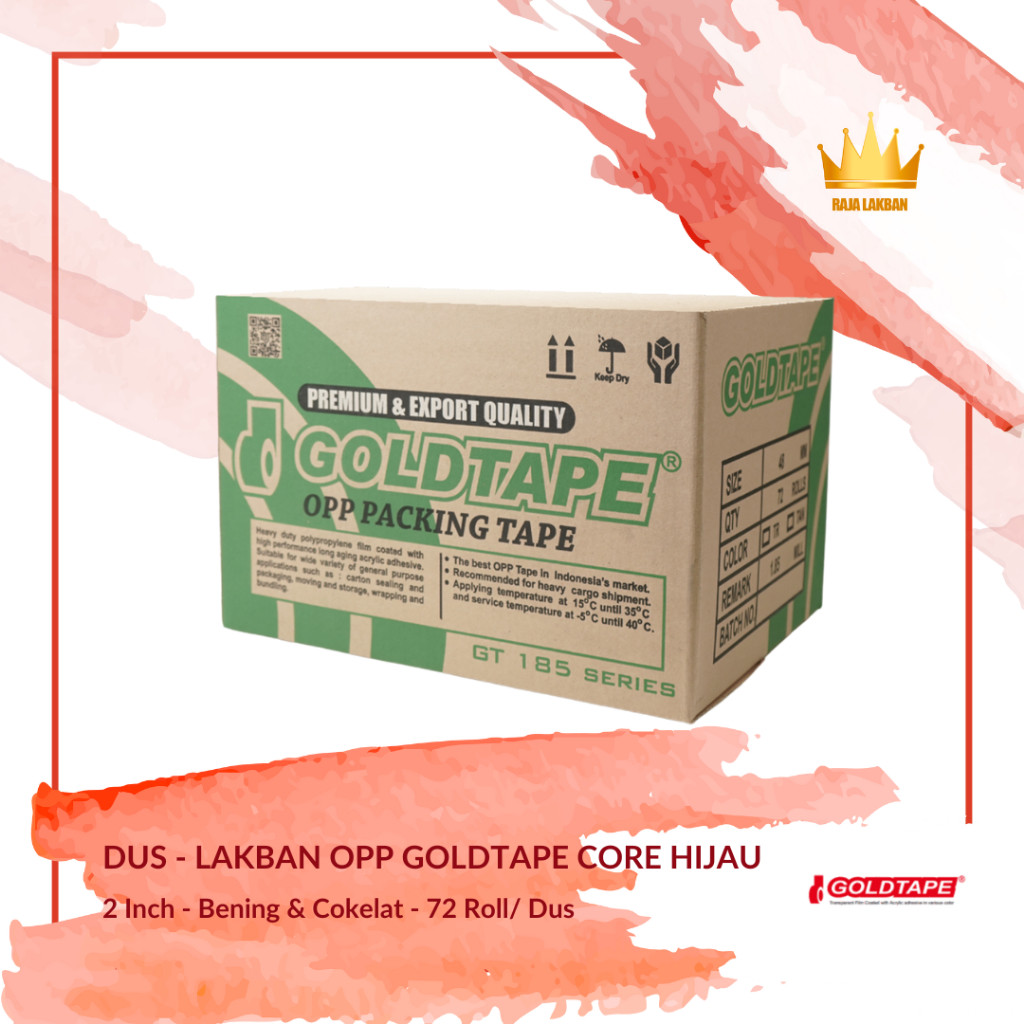 

Plakban Lakban OPP Goldtape Core Hijau 2 inch 48mm 80 Yard/ Bening - Cokelat - Dus