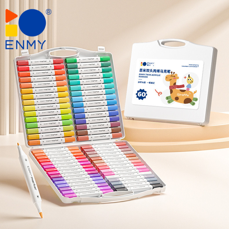 

ENMY Acrylic Markers - 48 Bright Colors, Dual Tips, NCS Color Setup, Water-Based Ink, Non-Toxic, Safe for Kids, Suitable for Various Surfaces