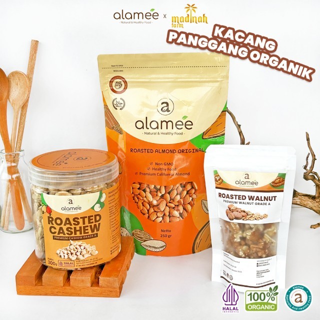 

Kacang Almond Almon Mede Walnut Pistachio Kupas Panggang Premium Roast Roasted Oven Siap Makan madinah