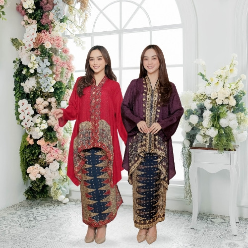 KINNAS - MAHARANI Set Blouse Batik Kondangan dan Rok Lilit Batik - Kebaya Modern Loose Fit - Pakaian