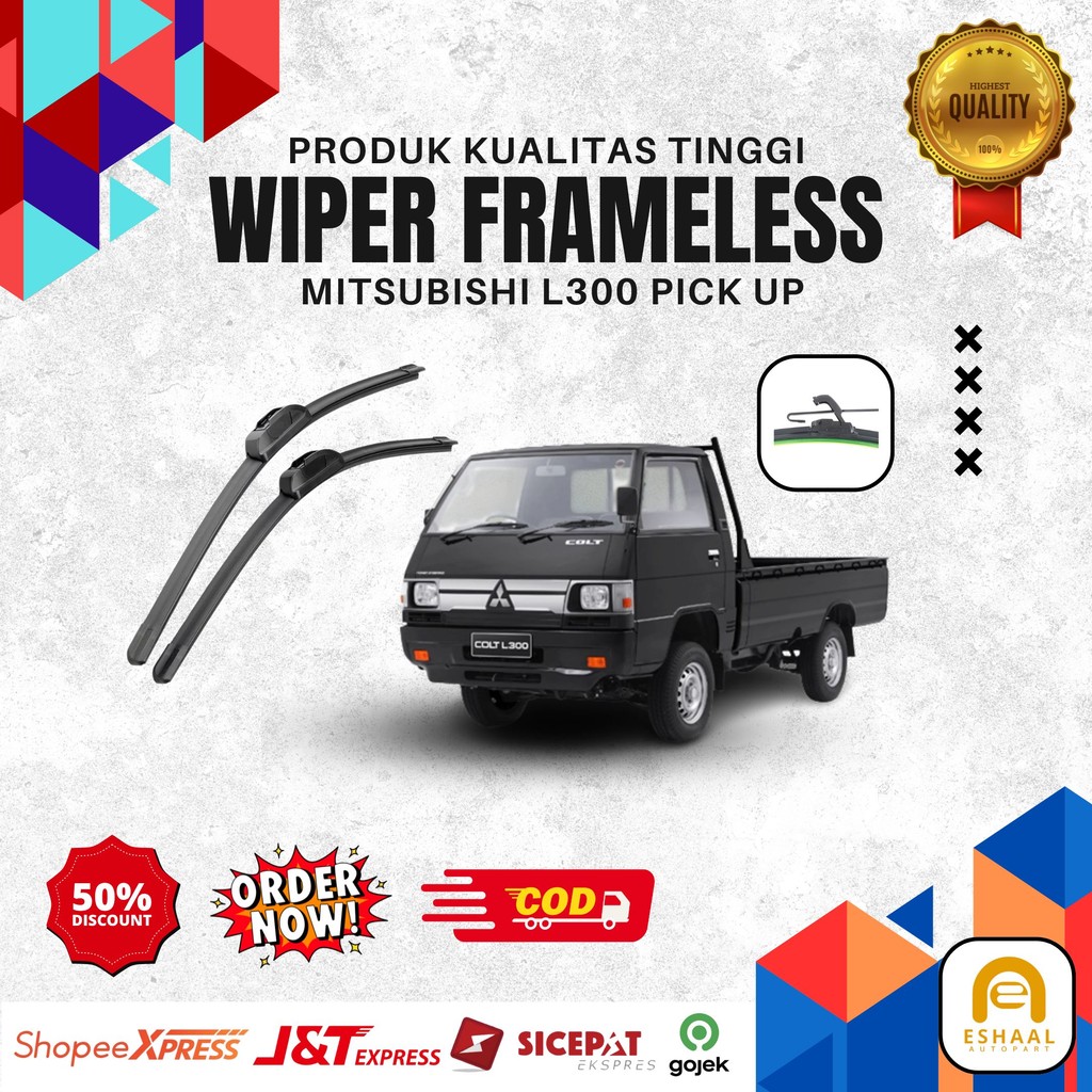 ( 1 SET ) Wiper Mobil Frameless Mitsubishi L300 Pick Up Sepasang Isi 2 Pcs Kanan Kiri | Wiper Kaca M