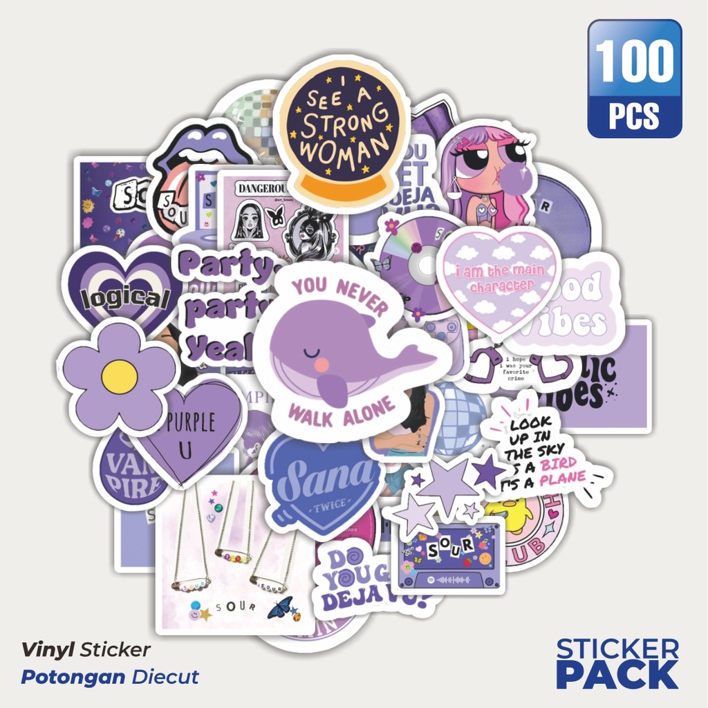 

Stiker Vinyl Stiker Aesthetic Purple/Ungu Waterproof Aesthetic- Untuk Laptop, Motor, dan Helm - Paper Stationery Pack