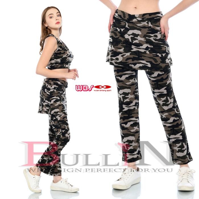 BULLIN Celana Senam Rok Panjang Loreng Army / Celana Olahraga Standar dan Jumbo - Loreng Abu, L