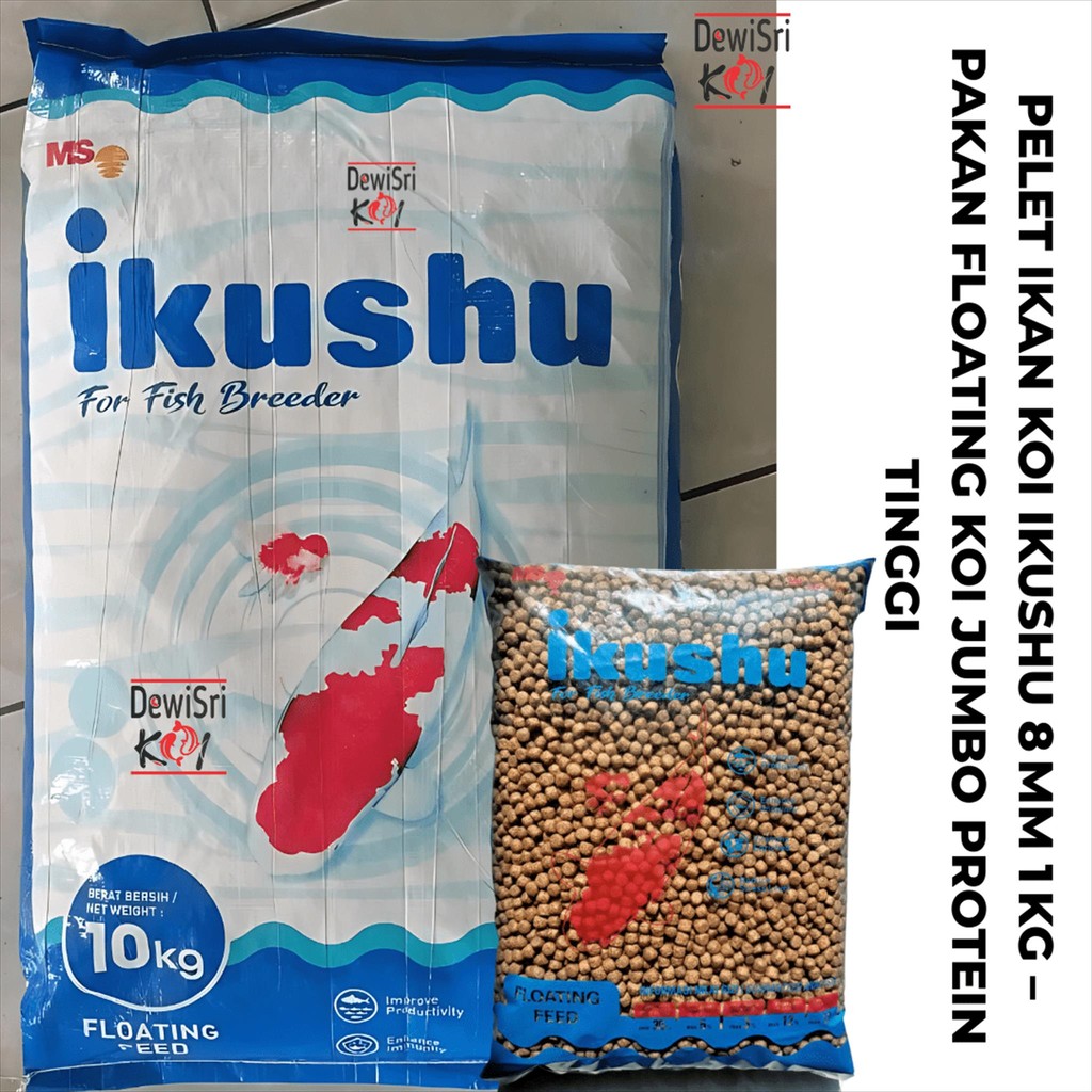 

Pelet Ikan Koi Ikushu 8 mm 1 kg – Pakan Floating Koi Jumbo Protein Tinggi