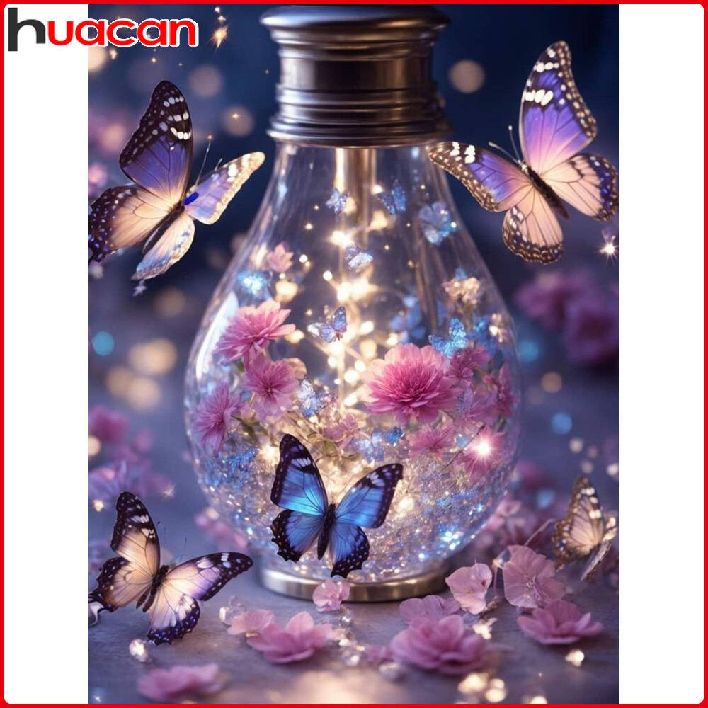 

Huacan Light Bulb 5D DIY Diamond Paintings Butterfly Complete Kit Diamond Embroidery Flower Handmade Round Diamond Mosaic Decor