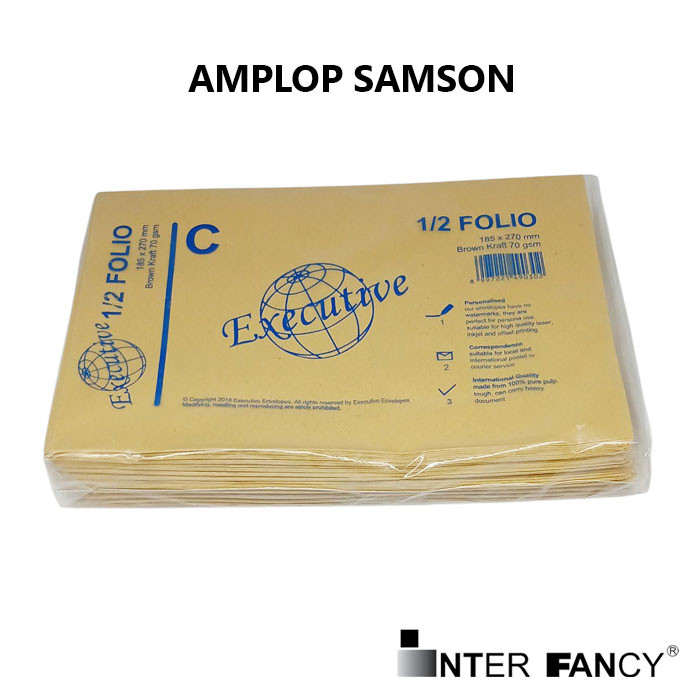 

Amplop Casing Coklat Samson, Merk Executive / Kyoto, Type C, Ukuran 1/2 Folio, Dimensi 18.5 x 27 cm, dari bahan KRAFT COKLAT, 70 gsm. Harga tercantum adalah 1 Pak = 100 Lembar