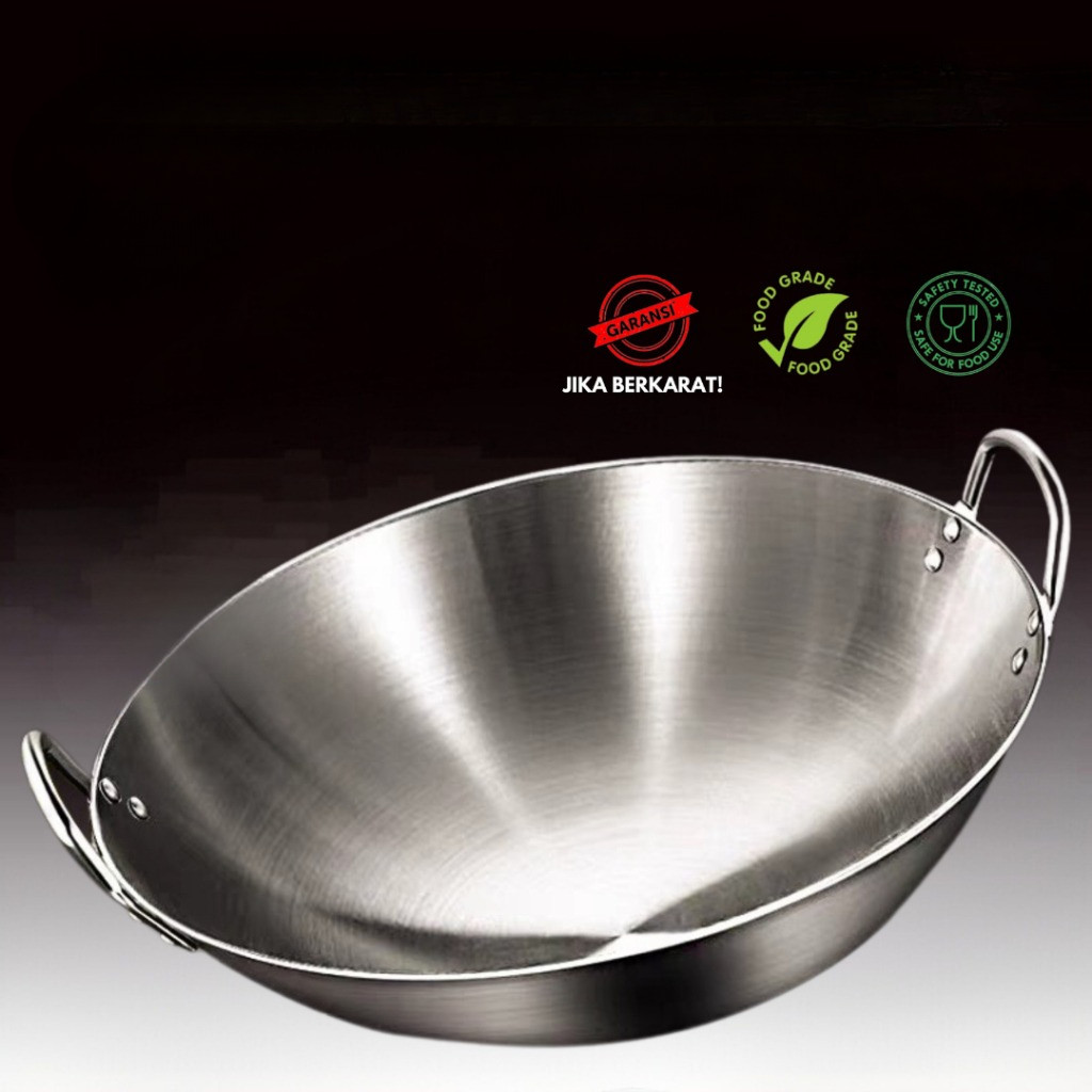 wajan penggorengan tebal semua stainless steel/wajan anti lengket stainless steel 304 asli/wajan cek