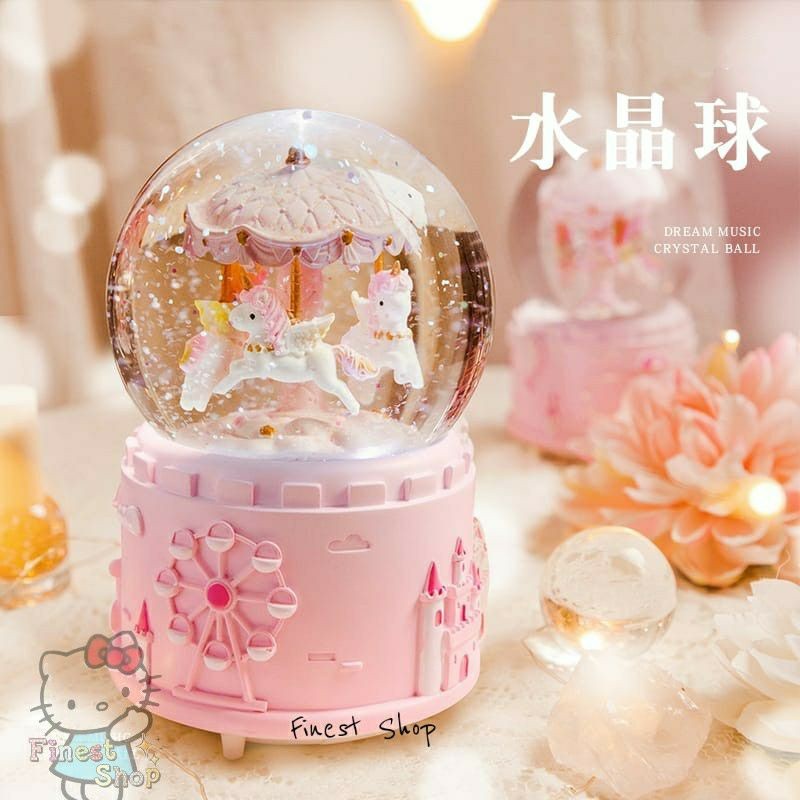AUPSHOP Snowball Kotak Musik Unicorn JUMBO Bola Salju Kaca Dream Music Box Lampu Happy Glitter Kado 