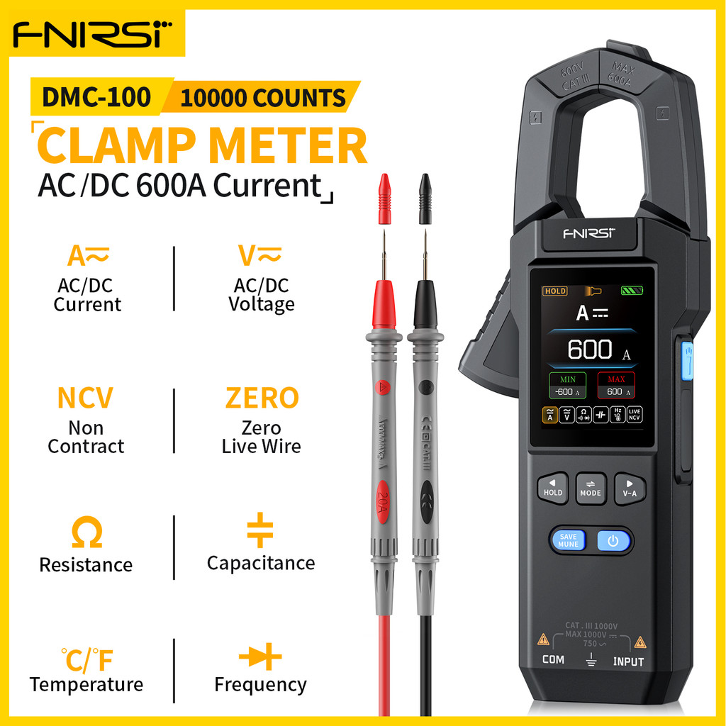 FNIRSI DMC-100 Clamp Meter 10000 Counts TRMS AC/DC Current Amperemeter Clamp 600A gital Multimeter U