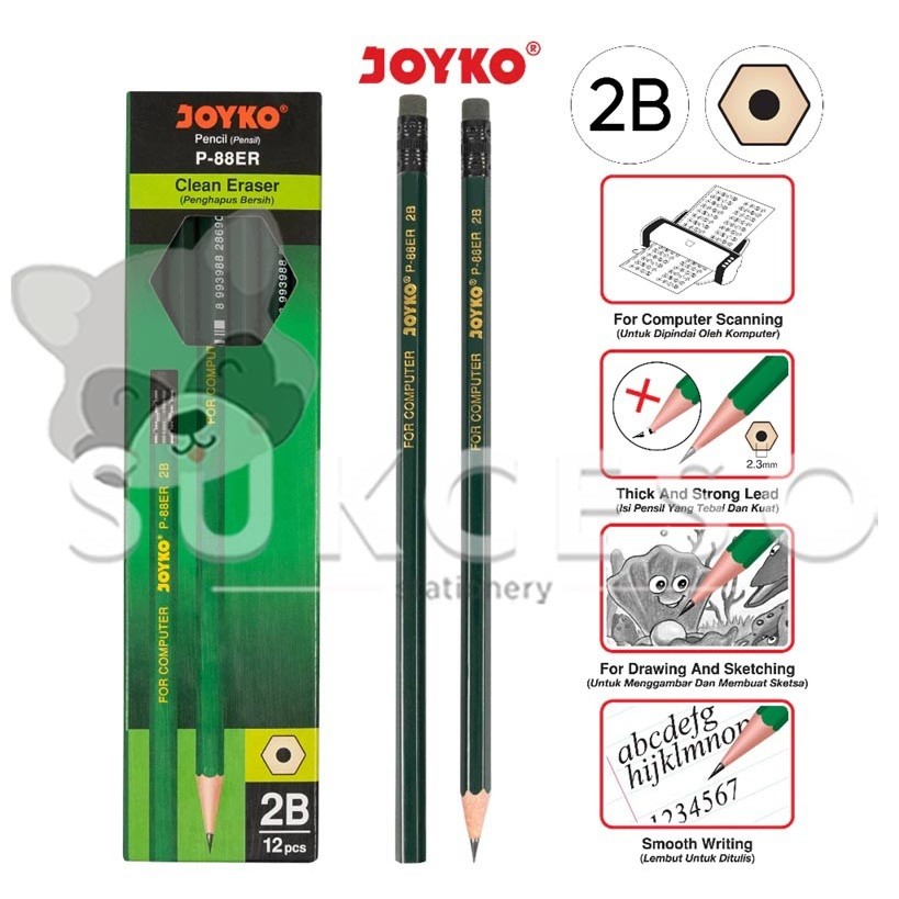 

JOYKO Pencil 2B P-88ER DIJUAL LUSINAN Isi 12 Pensil Murah
