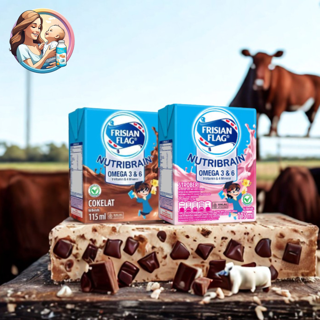 

Frisian Flag UHT Nutribrain Susu Bendera Cair Liquid Isi 6 Kotak Coklat Stoberi Anak Mamah