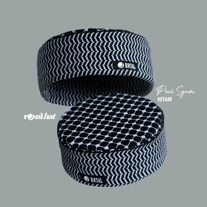 peci syam dewasa kopiah kopeah songkok motif syal unik - Hitam