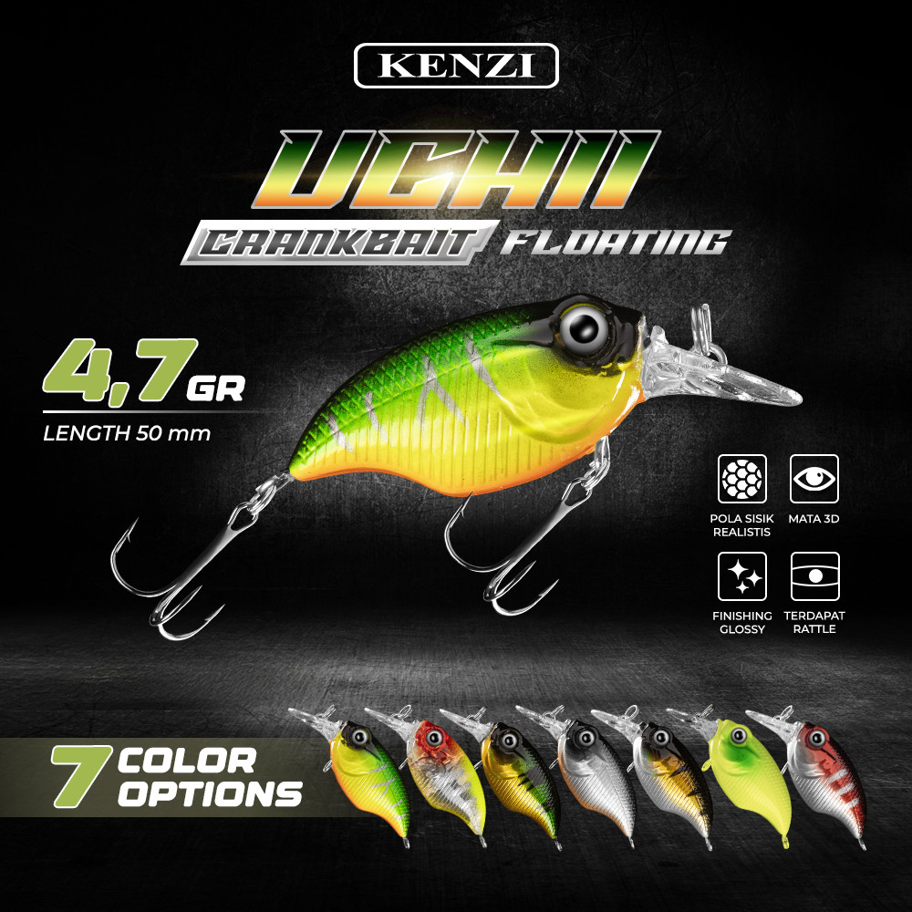 LURE KENZI UCHI 5cm 4.7gr - CRANKBAIT FLOATING Umpan Pancing Minnow Tiruan Ikan Mainan AIr Tawar & L