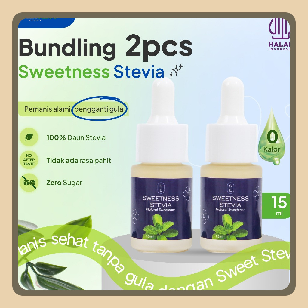 

[Dapat 2 Botol] Sweetness Stevia 15ml - Pemanis Alami Diabetes & Diet Friendly - Stevia Cair