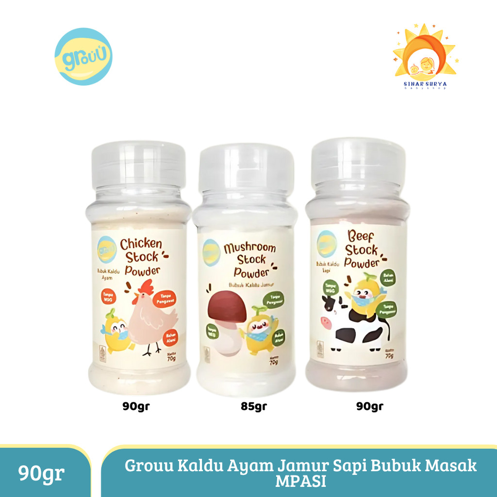 

Grouu Kaldu MPASI Ayam, Sapi, Jamur – Kaldu Sehat Bayi Non MSG, Homemade & Tanpa Pengawet 90gr