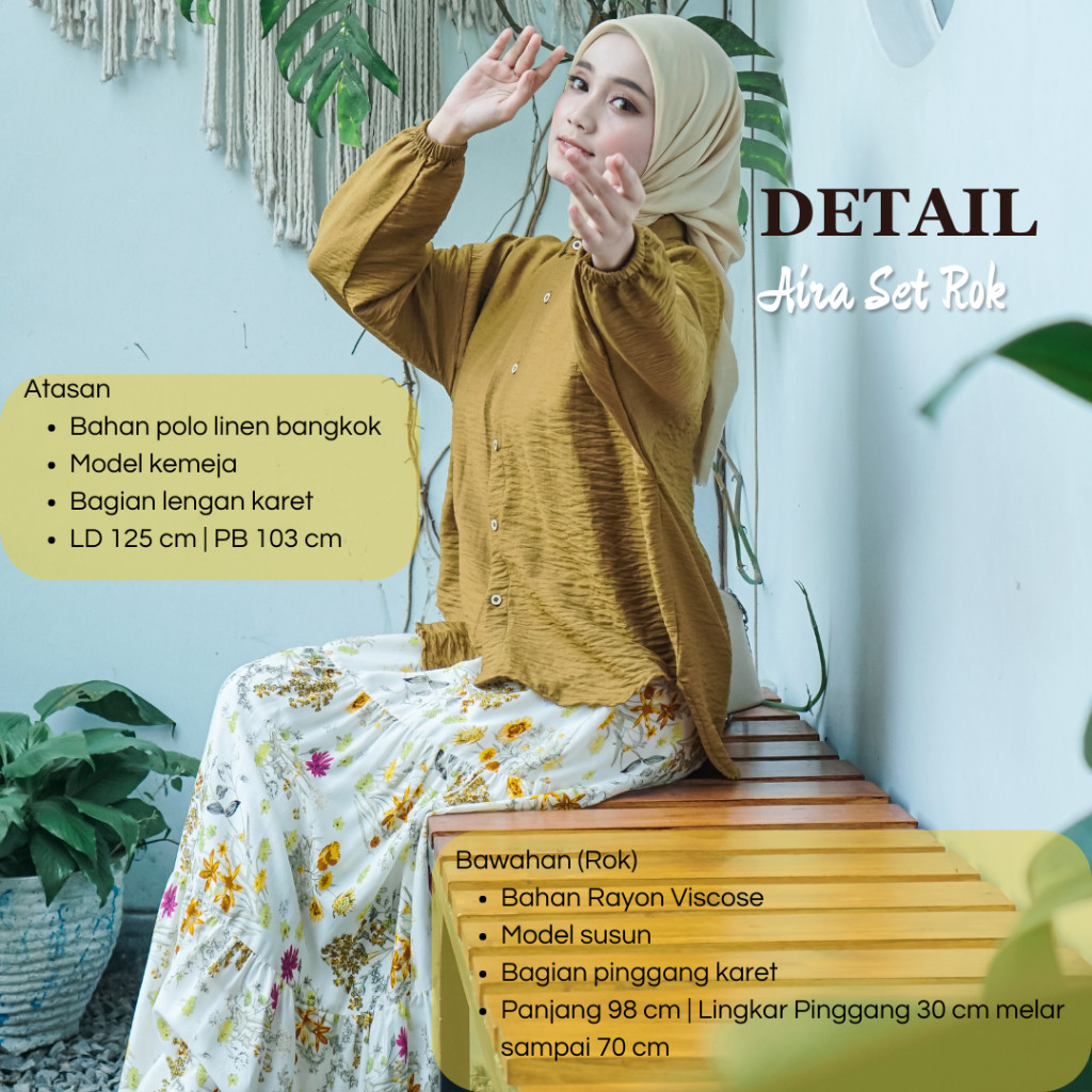 Set Rok Aira Motif Kemeja Polos Setelan Daily
