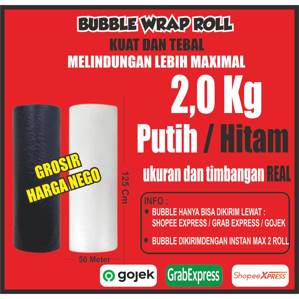 

Bubble Wrap 2.0KG Bening | Hitam Berat Panjang 50 m lebar 125 centi meter Paling Murah
