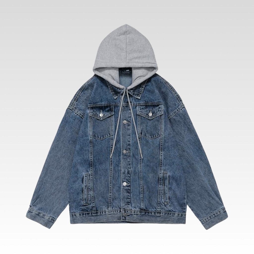 Rei Jeans - Jaket Denim Hoodie Pria Tebal Size M L XL XXL XXXL Cowok Cindung Original Best Quality
