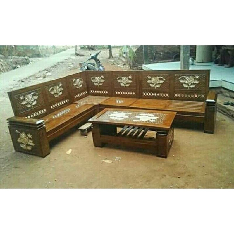 Furniture kursi tamu model sudut tumpok / kursi tamu minimalis / kursi tamu kayu jati / model kursi 