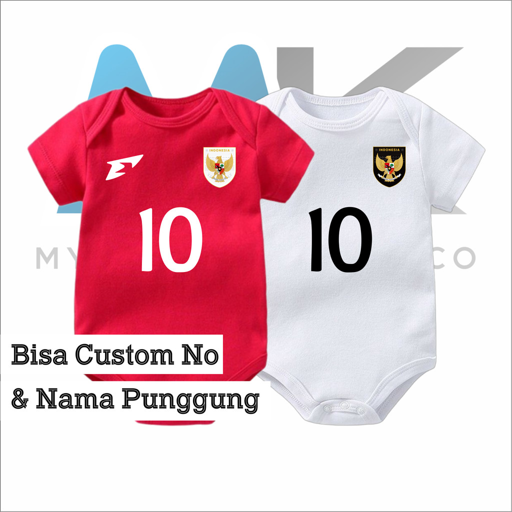 Baju bayi jumper baby BRAND TIMNAS INDONESIA 2024 BISA CUSTOM NO & NAMA PUNGGUNG ANAK BOLA - JERSEY 