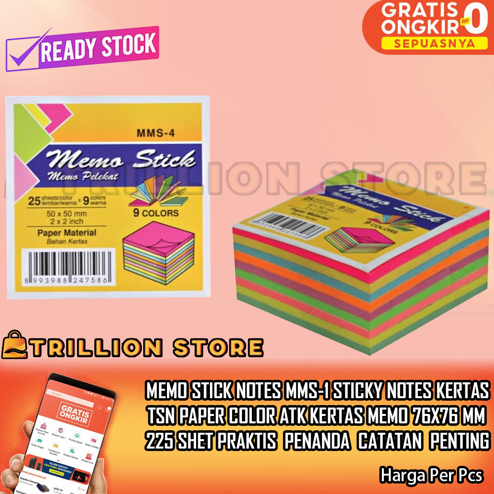 

JK Papers Color Memo Stick Notes MMS-1 TSN Catatan Tempel Kertas 400 Lembar 76x76mm Warna Cerah Hijau Stabilo Orange Pink Biru Untuk Sekolah Kantor Kerja ATK Alat Tulis Momeo Mini Kotak Styrofoam Soft Ringkas Buku Ringan RFA Tipis Mudah Simpan
