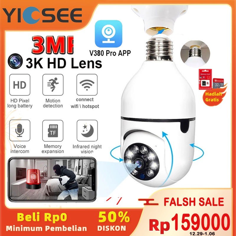 CCTV lampu 8MP bohlam 3MP wifi v380pro indoor samrt Cameras 360 derajat kamera jarak jauh lewat bisa