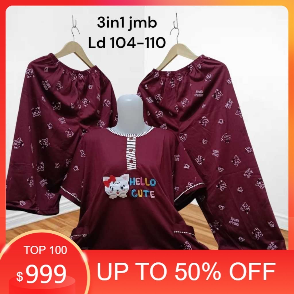 Cod Baju tidur wanita dewasa babydoll kaos tebal premium 3in1/baju tidur 2celana bahan tebal