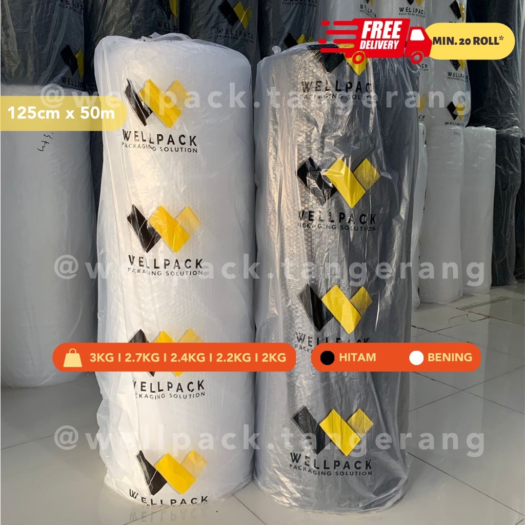 

KAYDEN STORE Bubble Wrap Roll Wellpack 125 cm x 50 m - Hitam & Bening - 3KG / 2,7KG / 2,4KG - Kualitas tebal , Harga Grosir - Jakarta Tangerang (125 x 50m) - GOSEND / GRAB Instant