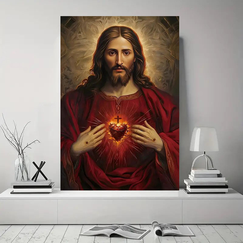 

Jesus Canvas Wall Art, Religious Art Sacred Heart Canvas Poster Printing for Bedroom Corridor Living Room Bedroom Home Decor