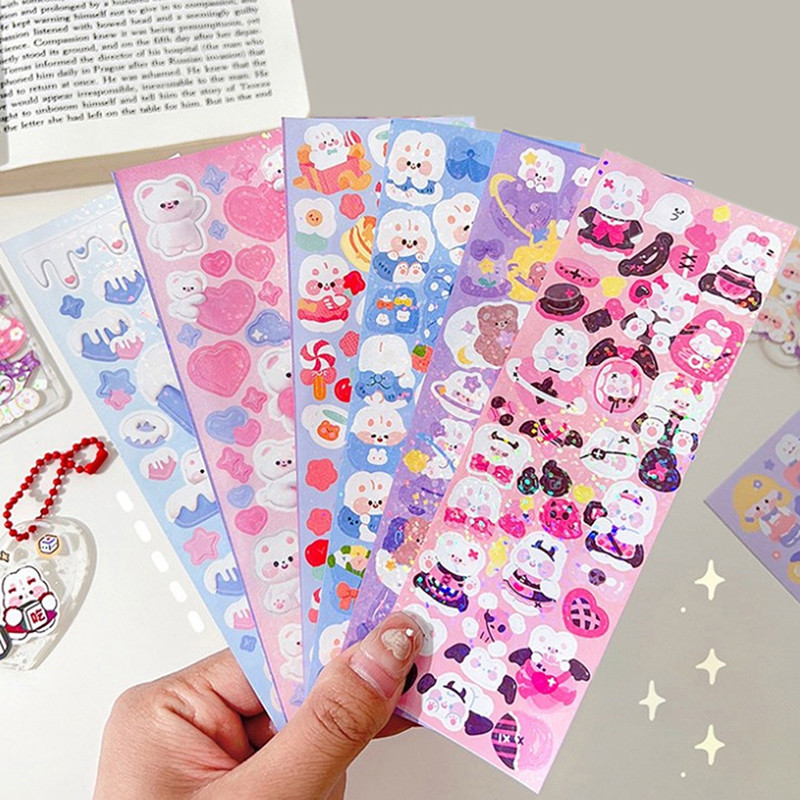 

10PCS Shiny Cute Animals Cat Bear Decorative Sticker For Scrapbooking DIY Phone Case Materials Landscape Stationary Sticker