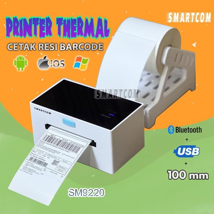 

Smartcom Printer Thermal Bluetooth + USB SM9220 Printer Barcode Label Stiker Resi Marketplace 4 Inch A6 - Putih