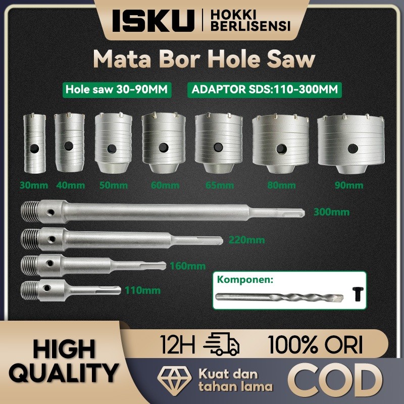 Isku Mata Bor Gergaji Lubang/Mata Bor Tembok Beton/Mata Bor Hole Saw Set Lubang Tembok Beton/Hollow 