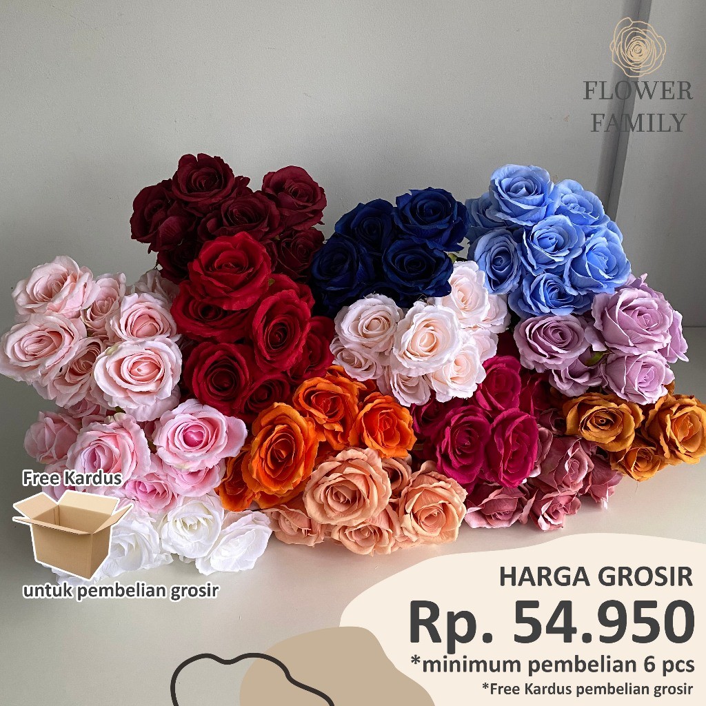 

Flower Family - [9 Cabang] Rose Jumbo Artificial / Bunga Mawar JUMBO Artificial Plastik / Bunga Palsu