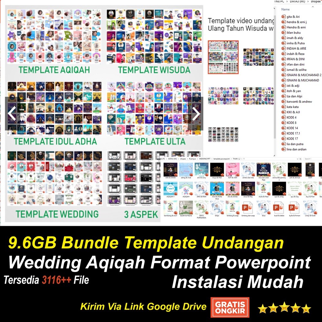9.6GB Bundle Template Undangan Wedding Aqiqah Format Powerpoint