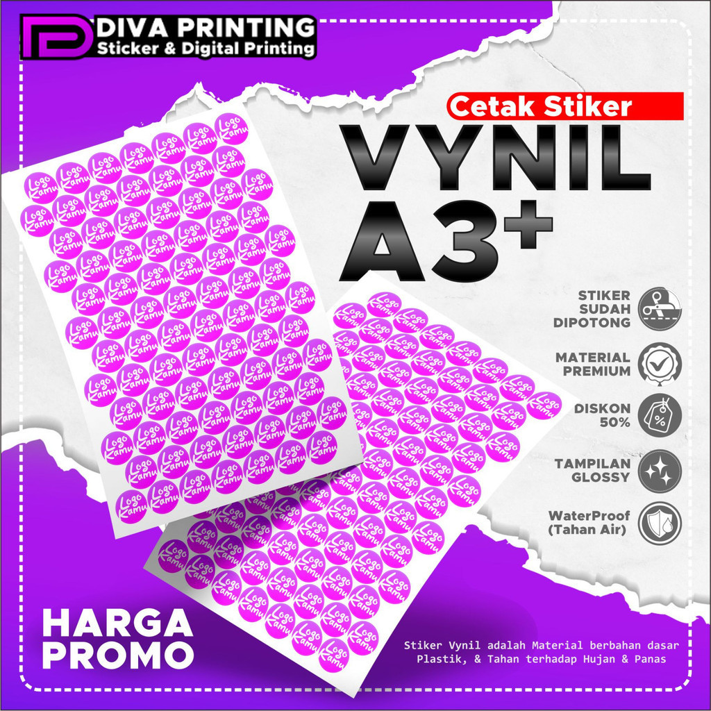 

Cetak Stiker Vynil A3+ 32.5 X 48.5 Cm Termurah & Tahan Air | Cetak Stiker Label Kemasan / Label Usaha Makanan
