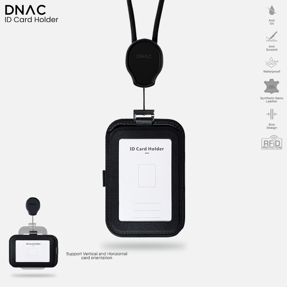 

NEW DNAC ID Card Holder and Card Slots with Ribbon Lanyard - Black PREMIUM