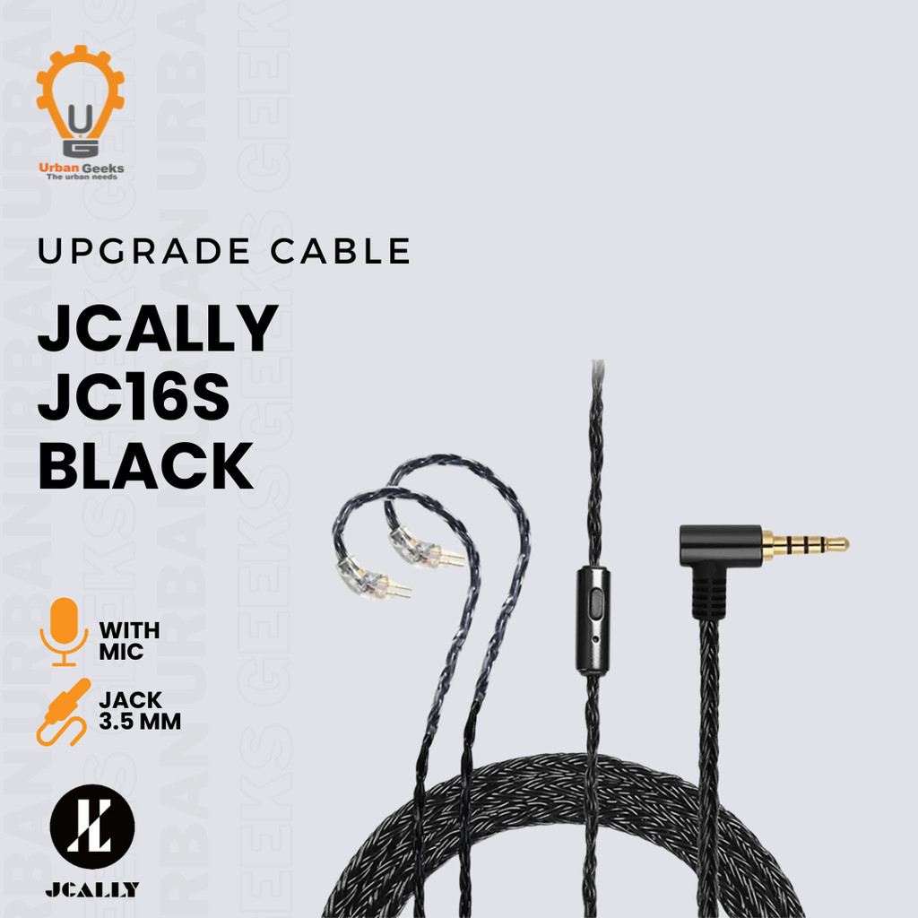 JCALLY JC16S BLACK 16 Core Upgrade Cable dengan Mic | Kabel Audio Jack 3.5mm HiFi untuk KZ, TRN, CCA