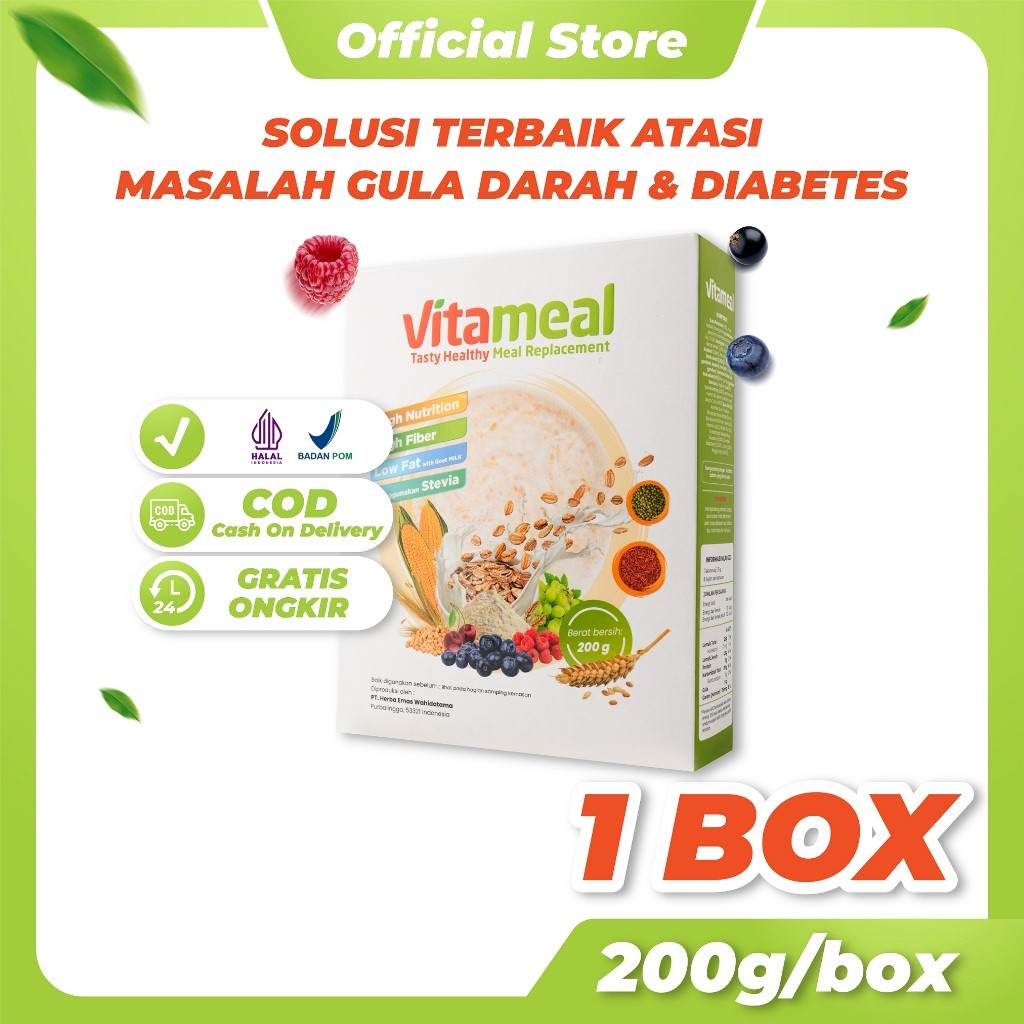 

VITAMEAL 1Box 200g Sereal Multigrain Makanan Diet Pengganti Nasi Bantu Mengontrol Gula Darah Mengakal Diabetes Kolesterol Diabetes Gula Alami Cemilan Sehat untuk diet Meal replacement oat
